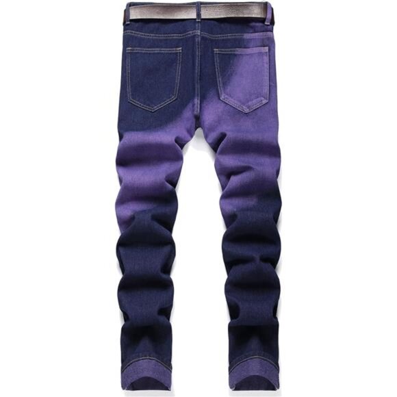 Men's Ripped Jeans Regular Fit Distressed Slim Straight Leg Stacked Biker - Picture 2 of 5